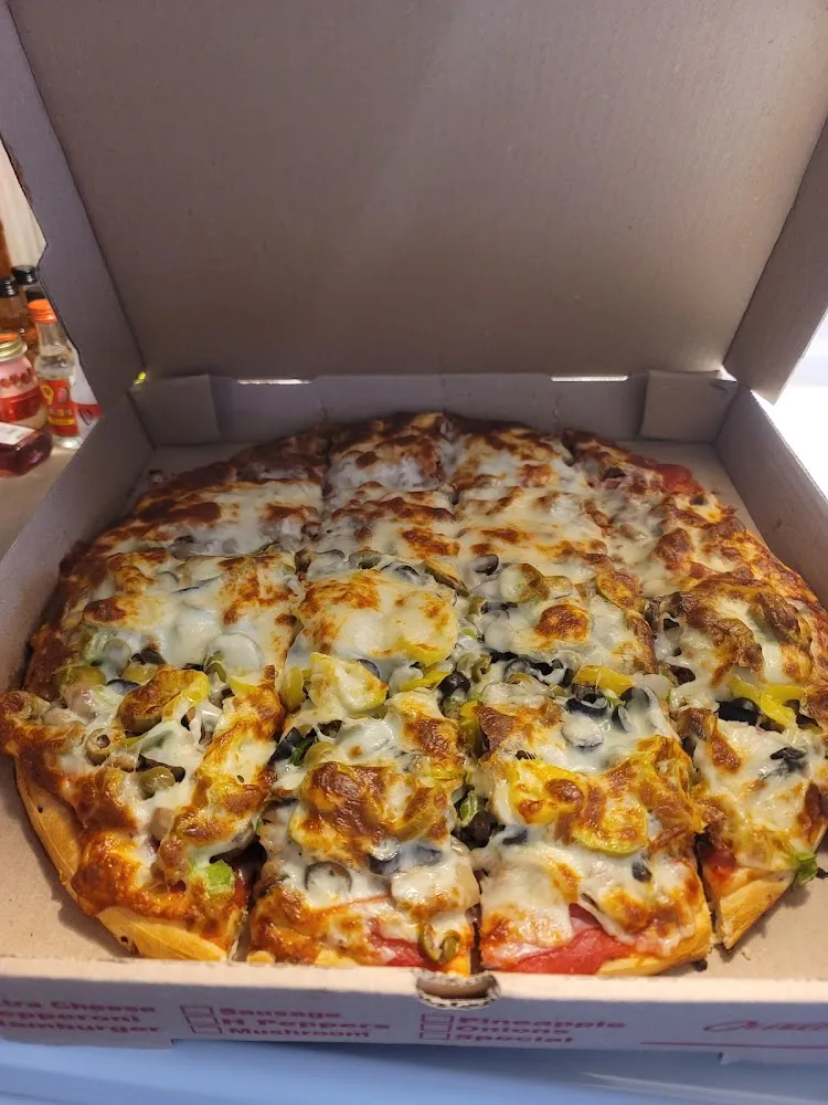 Around the World Pizza and All Meat Pizza Half N Half